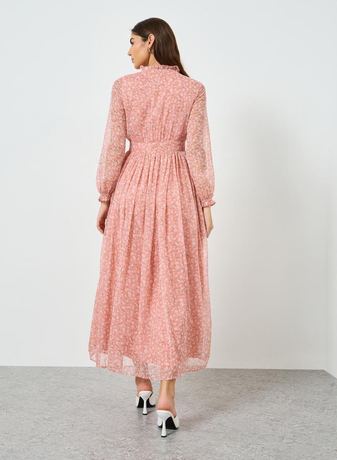 ستايلي فستان طويل شيفون بحافة واسعة وطبعة أزهار للنساء - Image 4